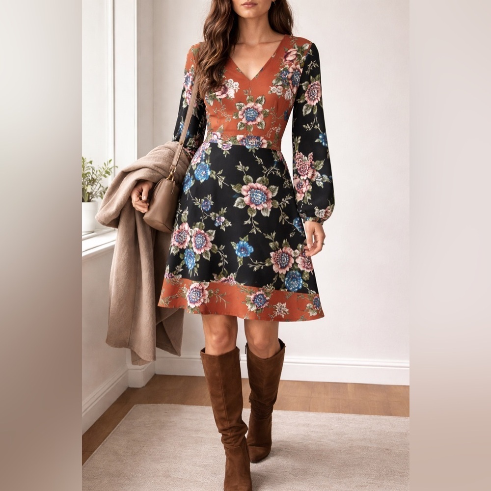Brooks Brothers Red Fleece Colorblock Floral Dress
